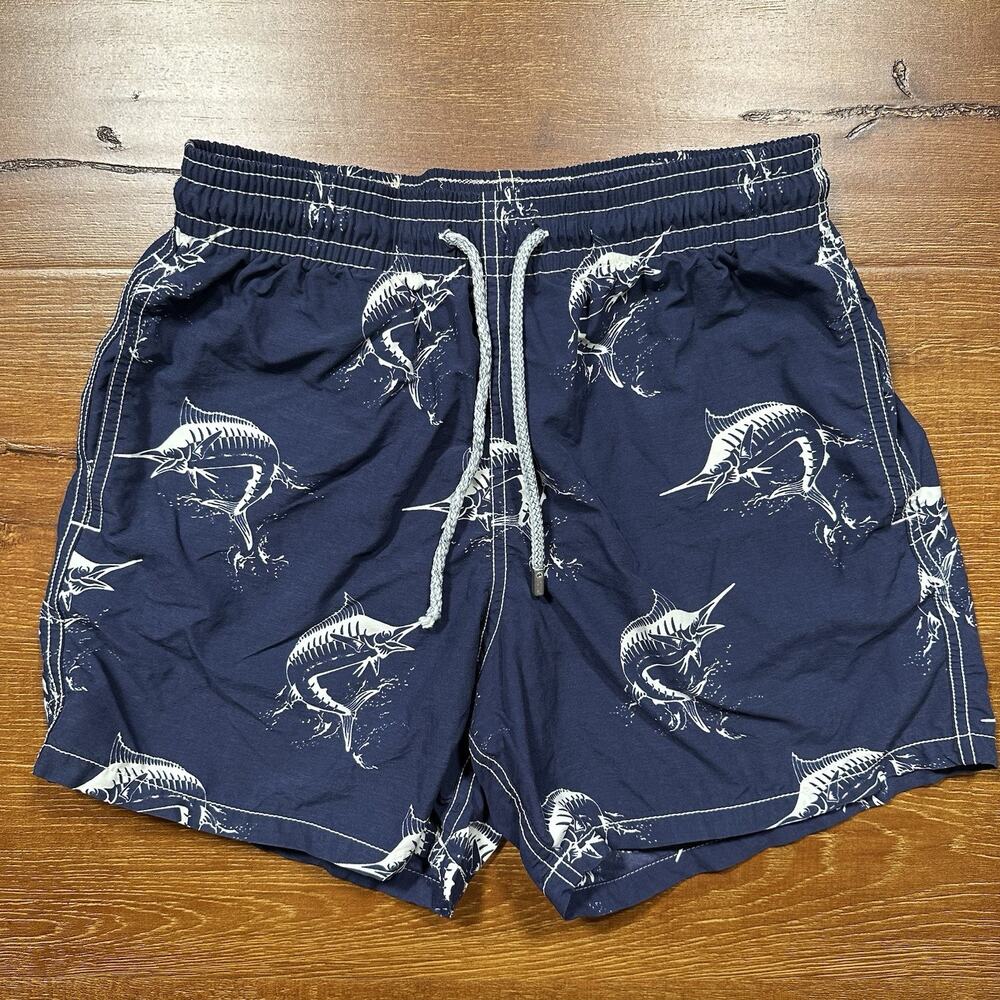 Vilebrequin Swim Trunks Mens S 5" Blue Swordfish Mesh Lined Board Shorts Beach